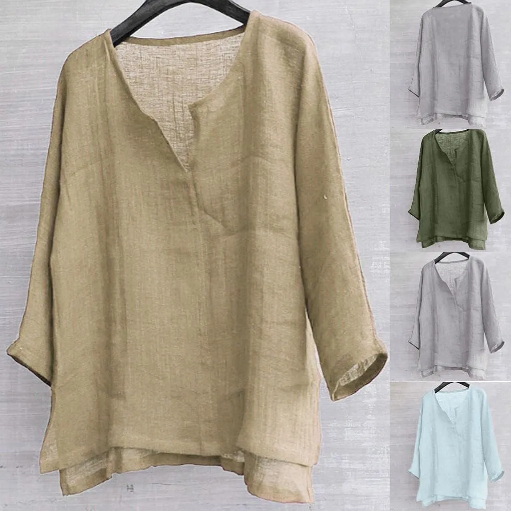 Men Cotton Linen Henley Shirts Hippie Baggy Breathable 3/4 Sleeve Blouse Summer Casual V Neck Beach Yoga Tunic Tops
