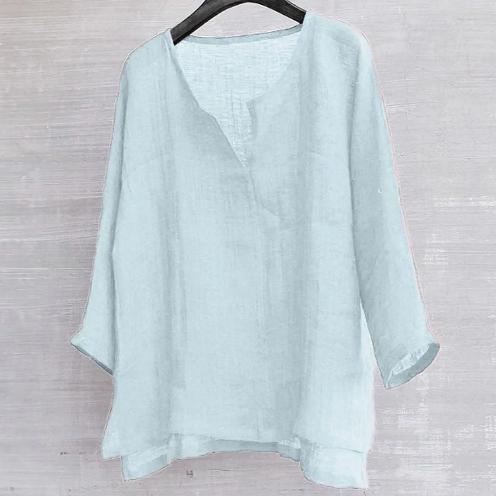 Men Cotton Linen Henley Shirts Hippie Baggy Breathable 3/4 Sleeve Blouse Summer Casual V Neck Beach Yoga Tunic Tops