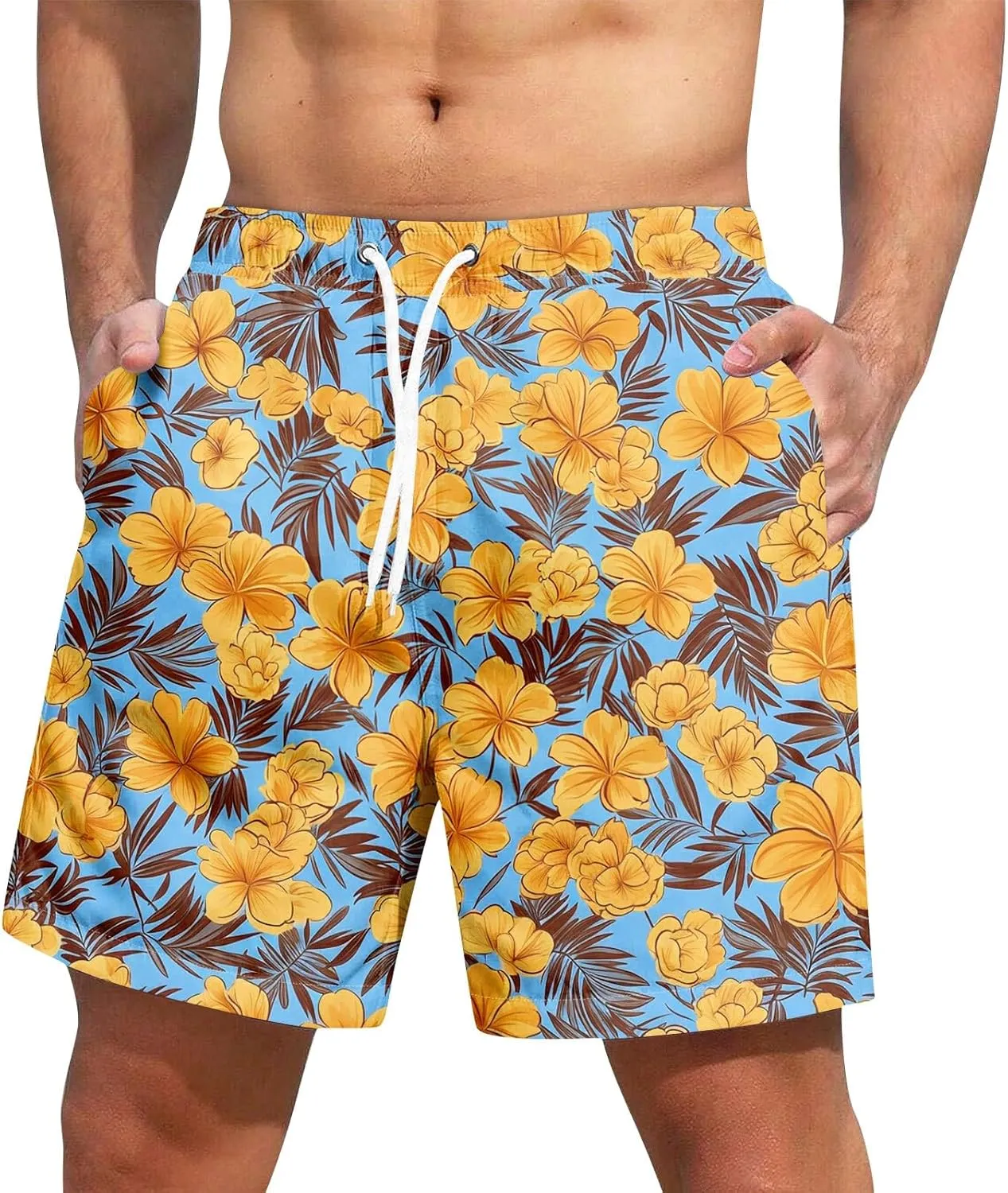 Men Swim Trunks Quick Dry Beach Swim Shorts Stretchy Board Shorts Swimsuits with Pockets