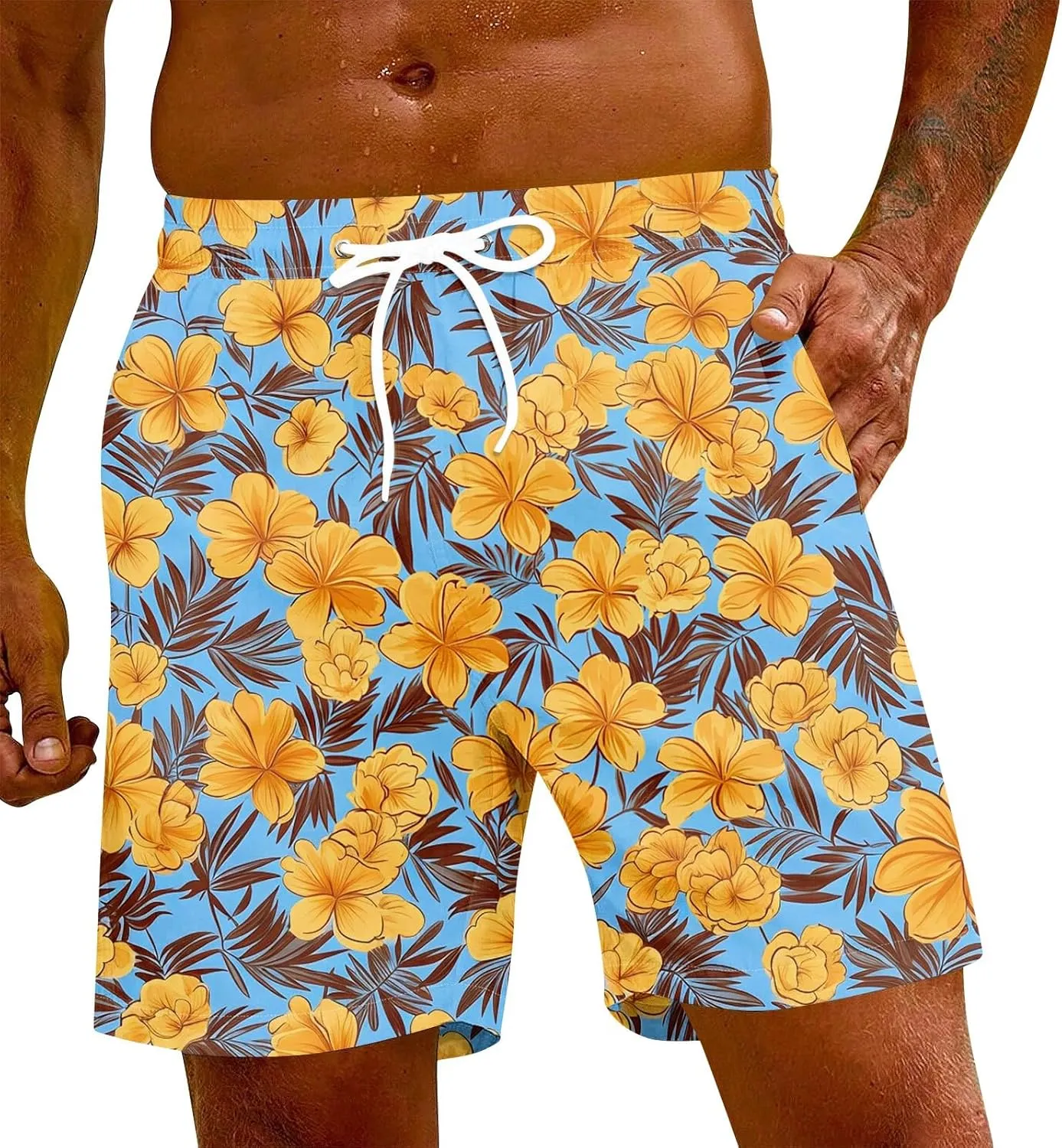 Men Swim Trunks Quick Dry Beach Swim Shorts Stretchy Board Shorts Swimsuits with Pockets