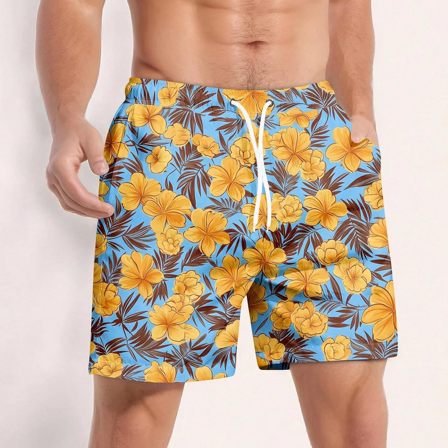 Men Swim Trunks Quick Dry Beach Swim Shorts Stretchy Board Shorts Swimsuits with Pockets