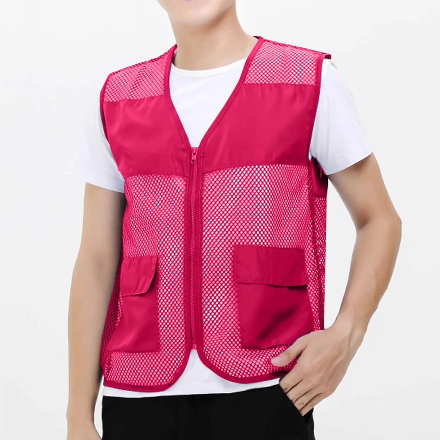 Mens Breathable Mesh Vest Jacket Summer Casual Lightweight Cycling Travel Zip Up Vests Outdoor Fishing Work Waistcoat