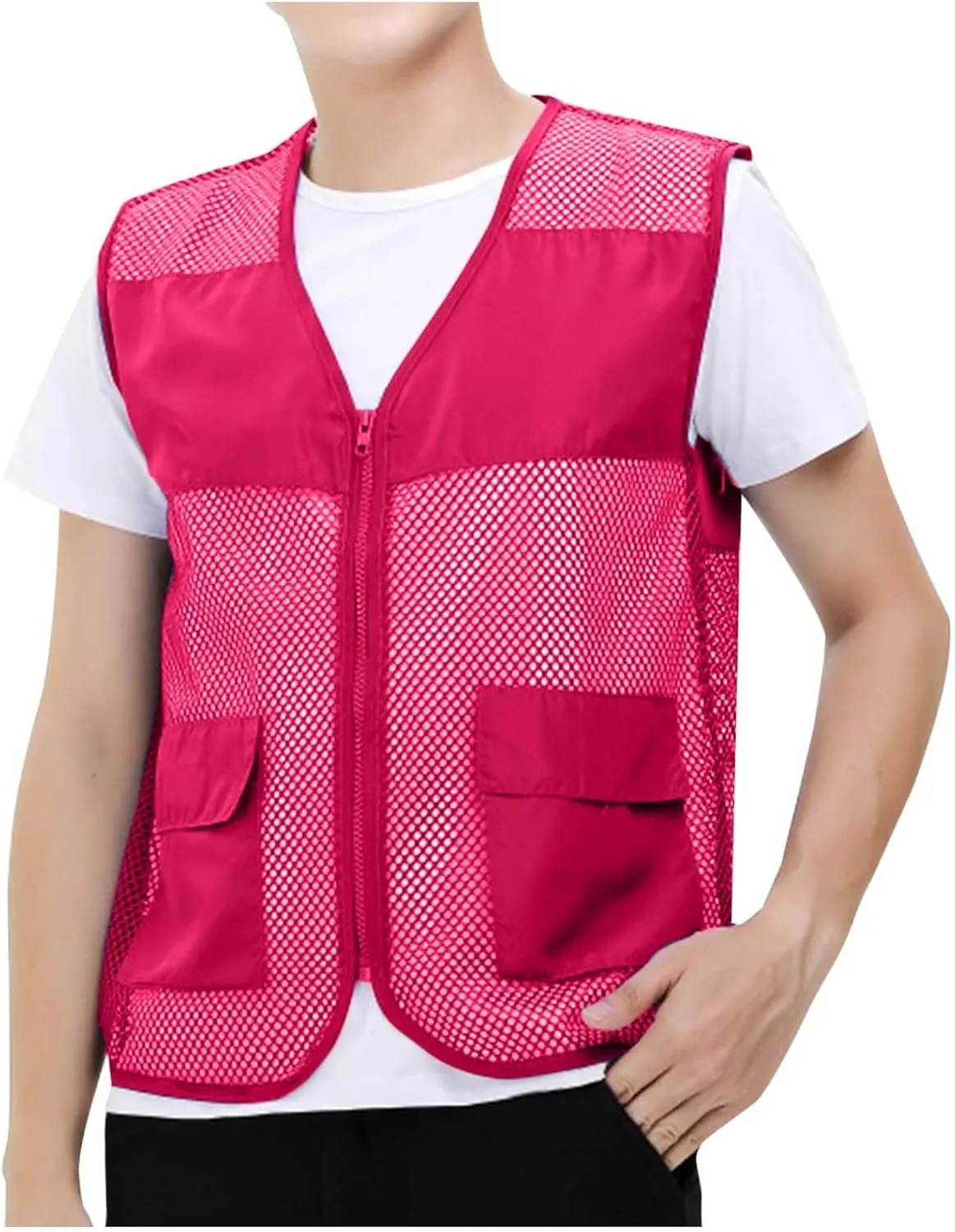 Mens Breathable Mesh Vest Jacket Summer Casual Lightweight Cycling Travel Zip Up Vests Outdoor Fishing Work Waistcoat