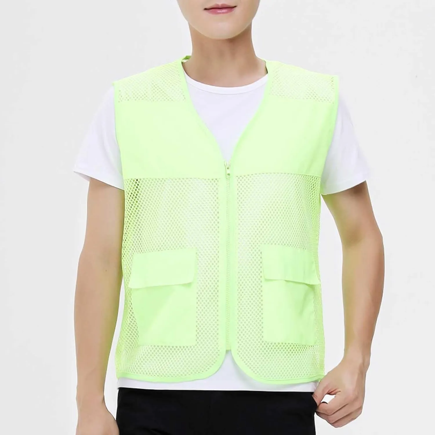 Mens Breathable Mesh Vest Jacket Summer Casual Lightweight Cycling Travel Zip Up Vests Outdoor Fishing Work Waistcoat