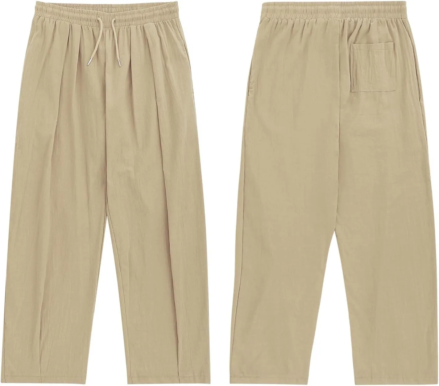 Mens Linen Beach Pants Boho Straight Leg Yoga Pants with Pockets 2025 Baggy Elastic Waist Work Pants Pleated Pants