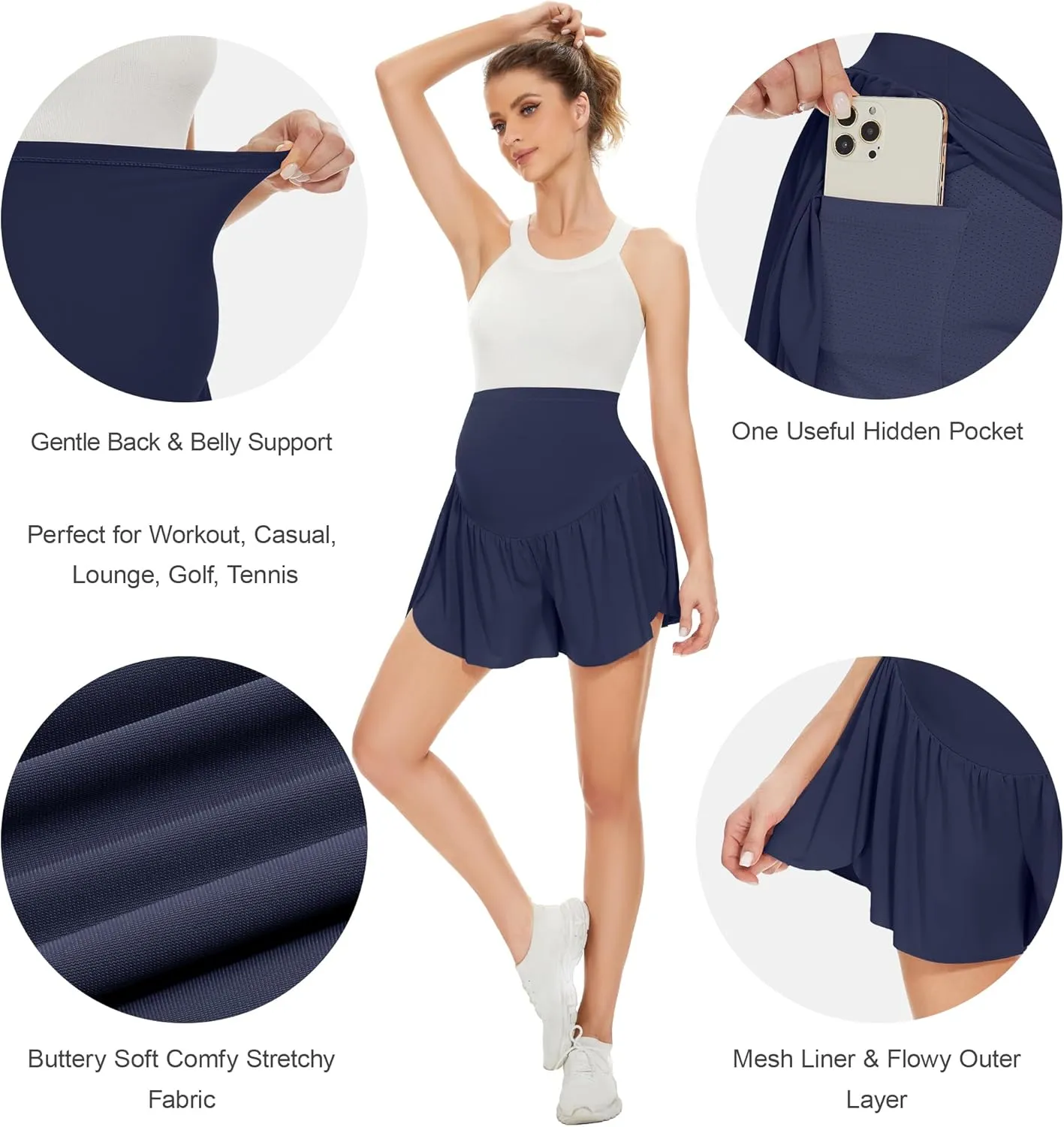 POSHGLAM Women's Maternity Flowy Shorts Over Belly Workout Causal Comfy Stretchy Summer Shorts