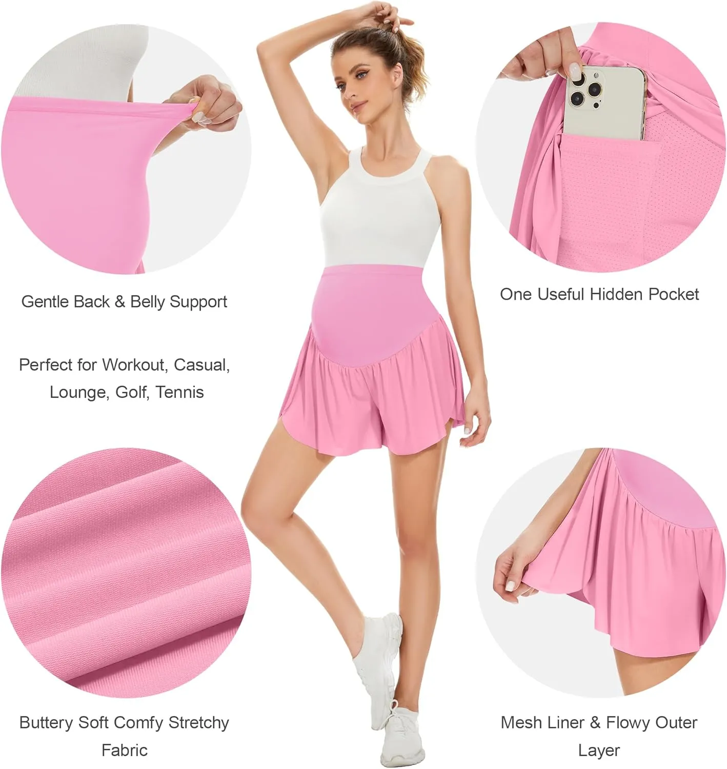 POSHGLAM Women's Maternity Flowy Shorts Over Belly Workout Causal Comfy Stretchy Summer Shorts