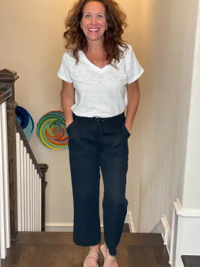 Pure Amici Black Linen Fringe Pant