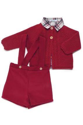 "Lorenzo" Burgundy Cardigan, Tartan Shirt & Cord Shorts