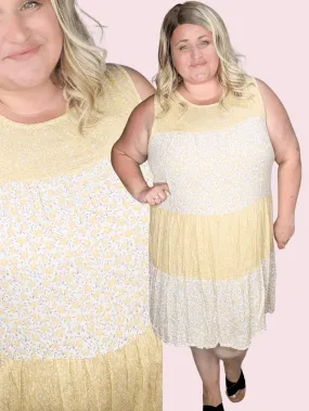 SALE- Kat Floral Tiered Tank Dress in Garden Gala Yellow