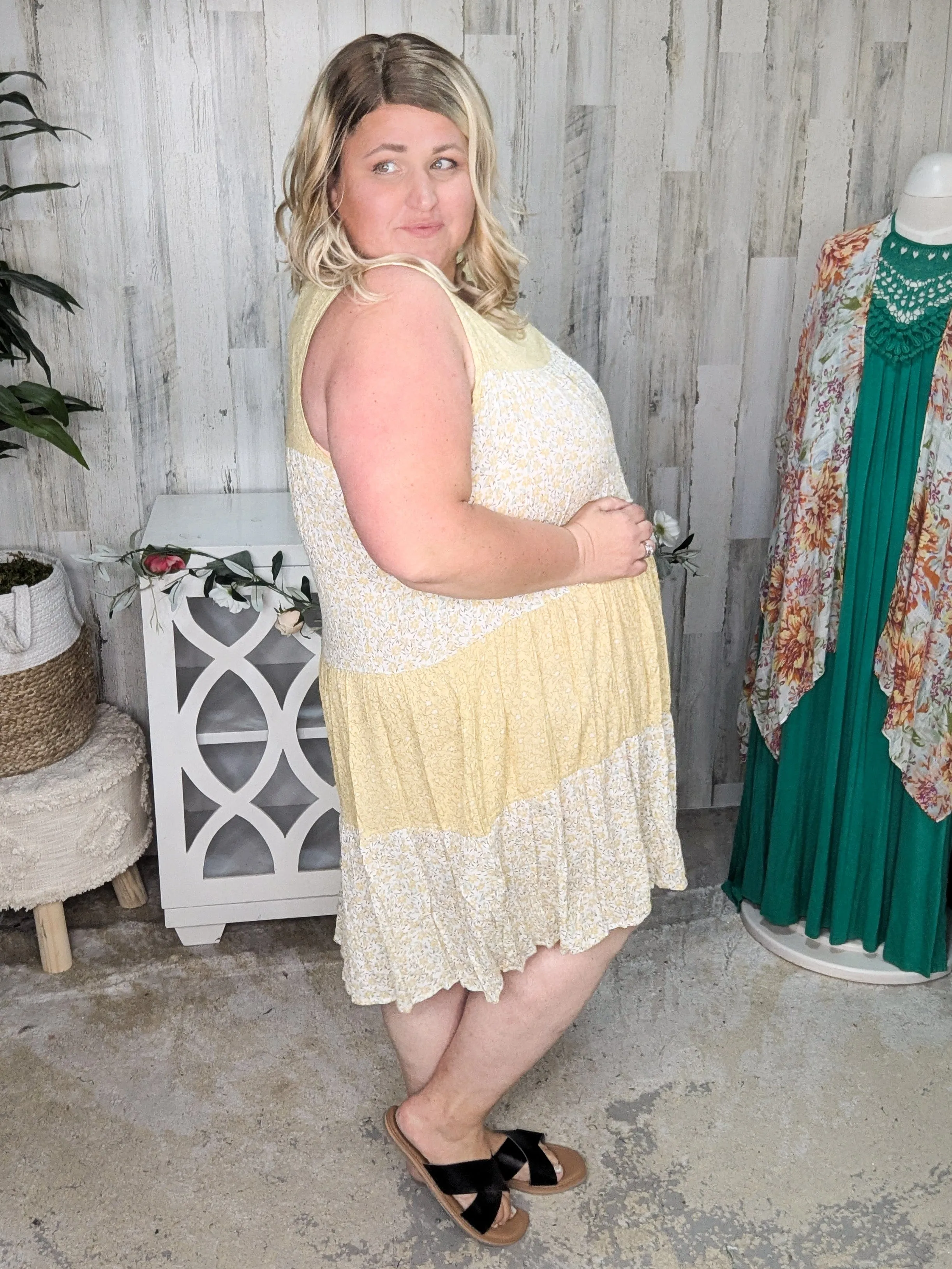 SALE- Kat Floral Tiered Tank Dress in Garden Gala Yellow