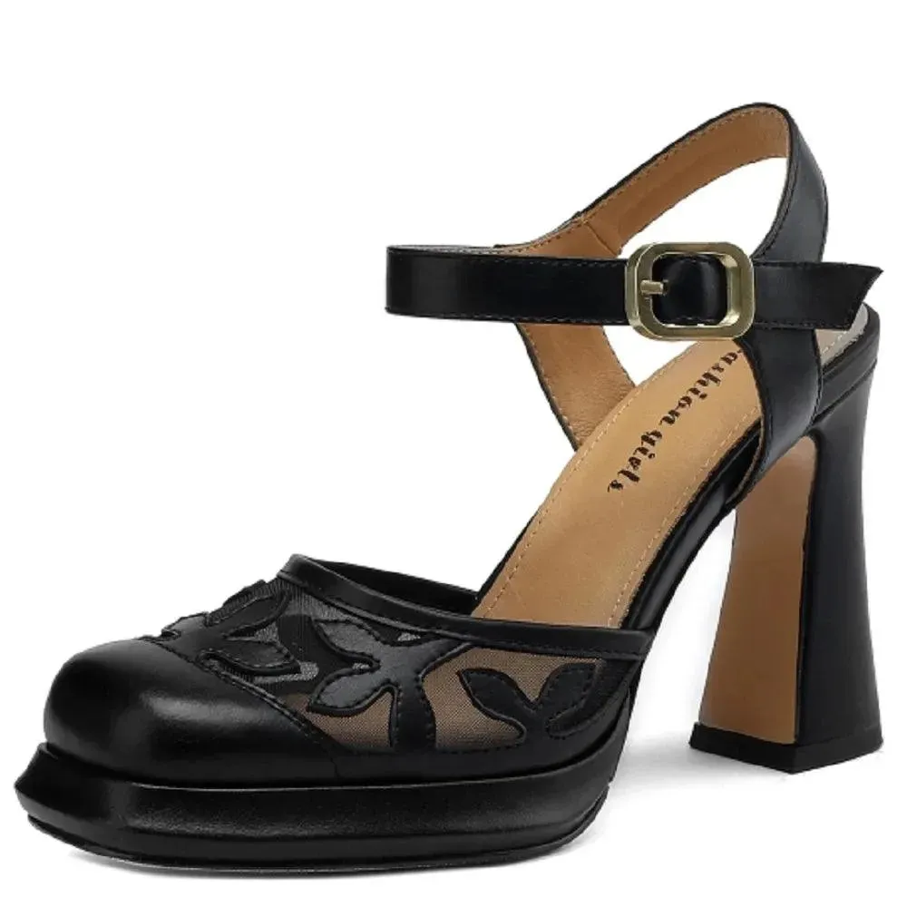 Sandals Women Sandals Leather Flower High Heels