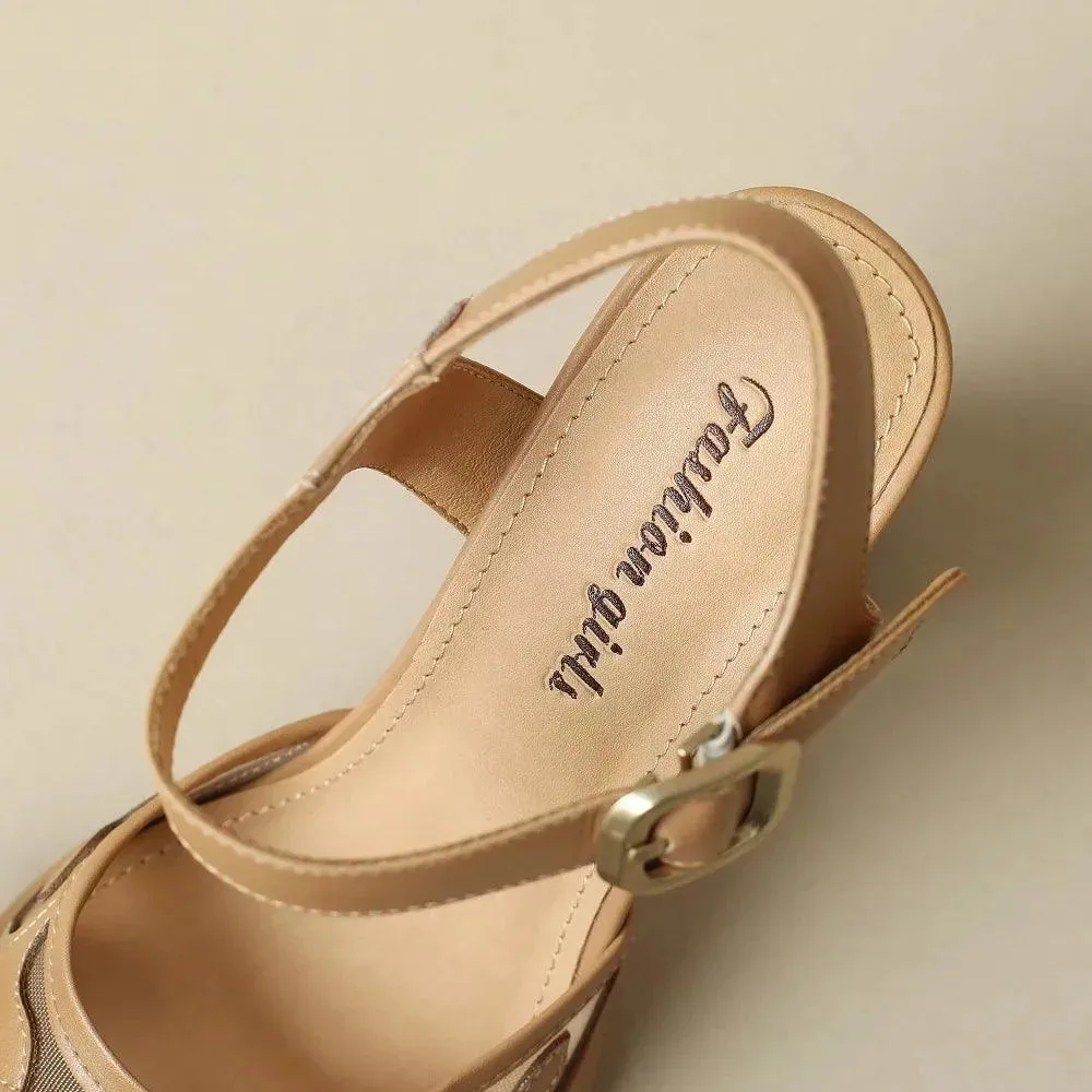 Sandals Women Sandals Leather Flower High Heels