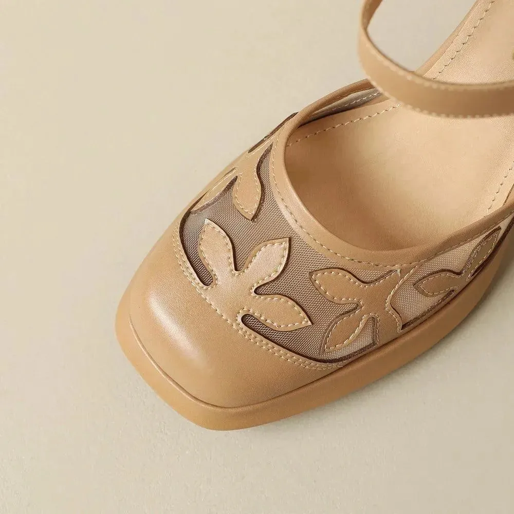 Sandals Women Sandals Leather Flower High Heels