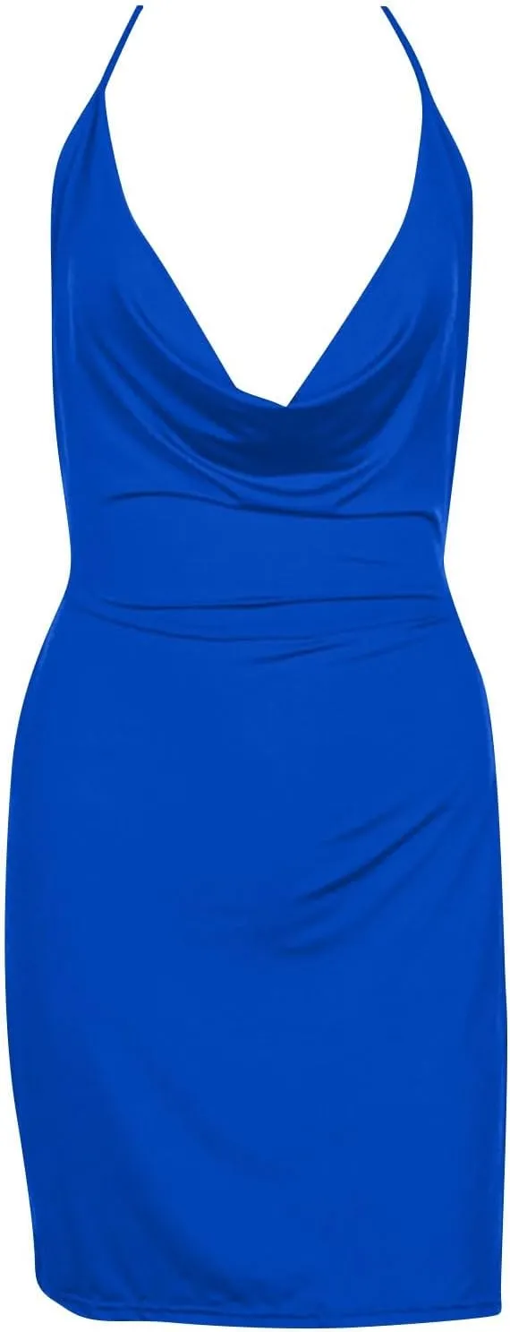 Sexy Halter Mini Dress for Women Deep V Neck Backless High Slit Club Dress Summer Party Bodycon Ruched Dresses