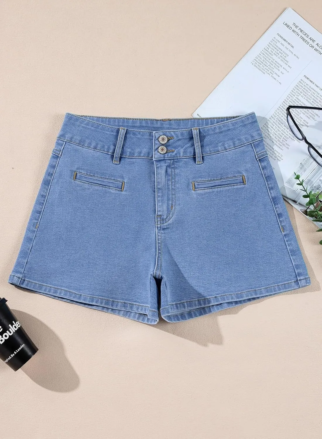 Sidefeel Womens Jean Shorts Casual High Waisted Stretchy Summer Denim Shorts with Pockets