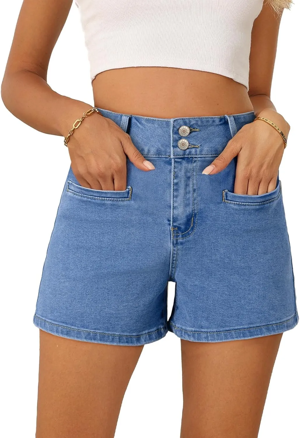 Sidefeel Womens Jean Shorts Casual High Waisted Stretchy Summer Denim Shorts with Pockets
