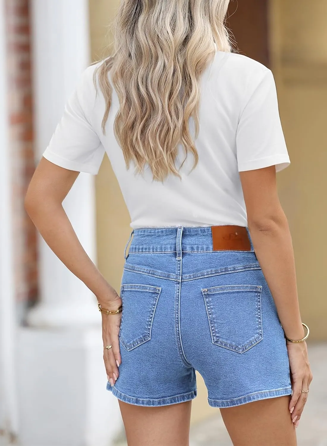 Sidefeel Womens Jean Shorts Casual High Waisted Stretchy Summer Denim Shorts with Pockets