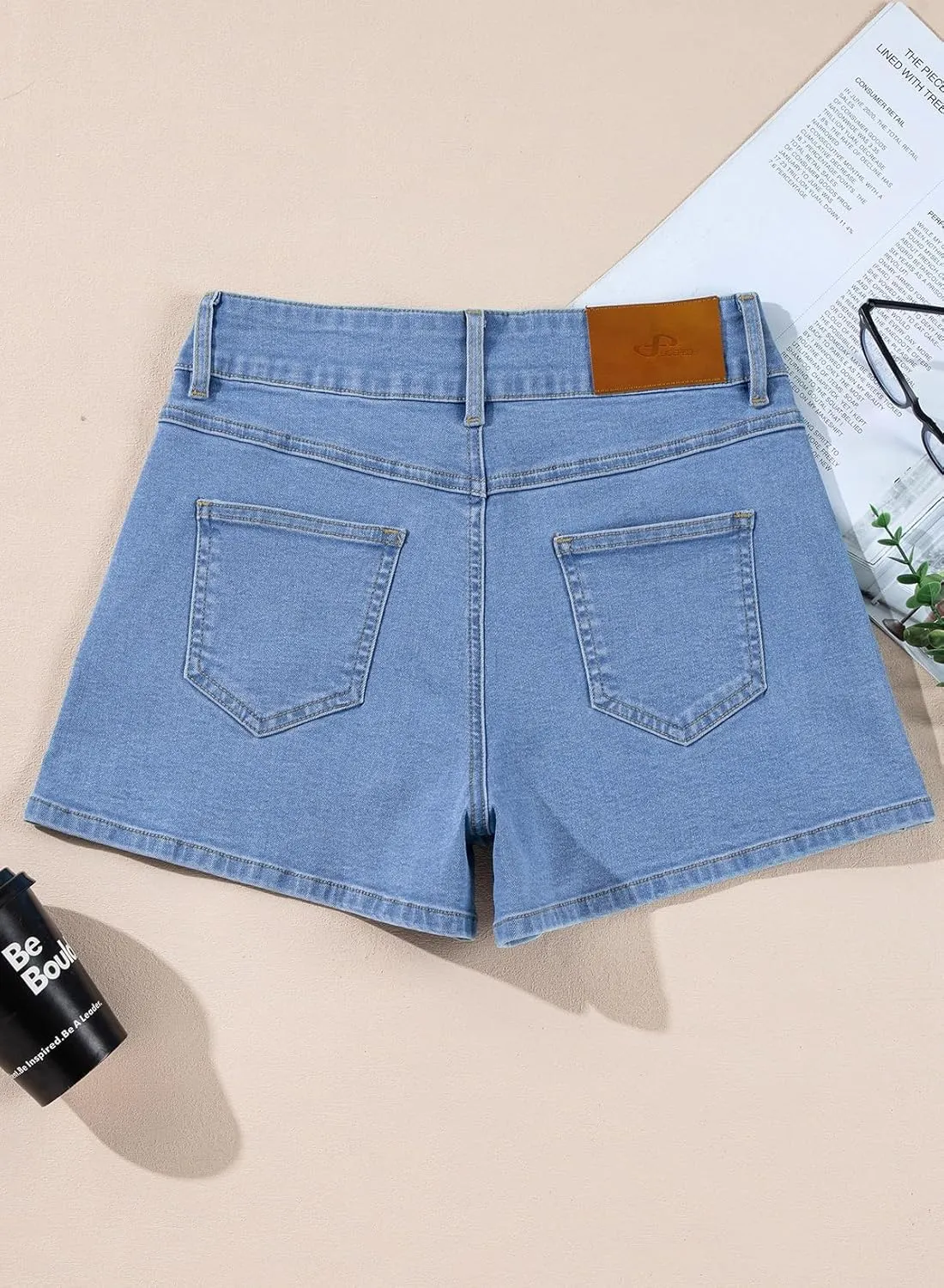 Sidefeel Womens Jean Shorts Casual High Waisted Stretchy Summer Denim Shorts with Pockets