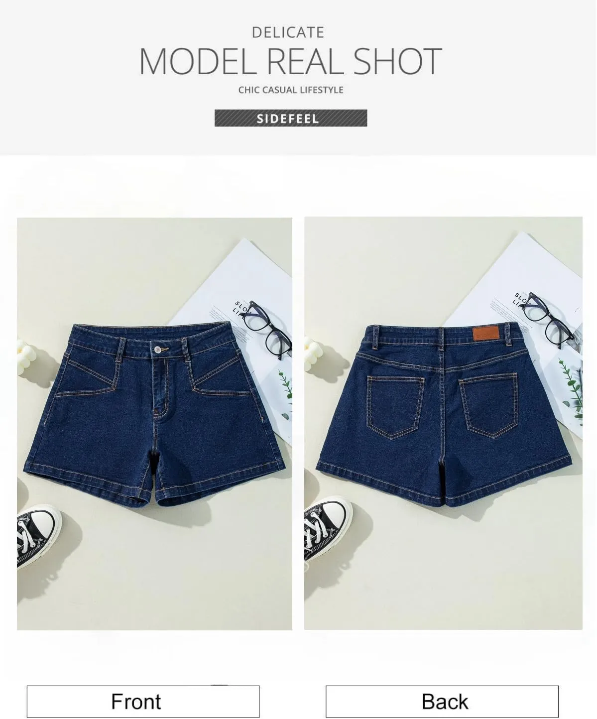 Sidefeel Women’s Jean Shorts High Waisted Stretchy Casual Zimbaplatinum Summer Denim Shorts with Pockets