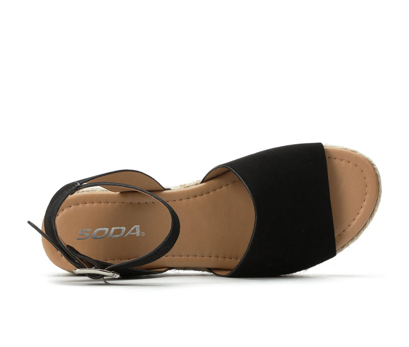 Soda Topic Open Toe Buckle Ankle Strap Espadrilles Flatform Wedge Casual Sandal (8.5, Black)