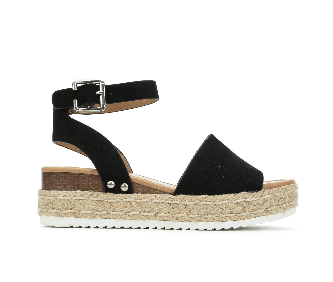 Soda Topic Open Toe Buckle Ankle Strap Espadrilles Flatform Wedge Casual Sandal (8.5, Black)