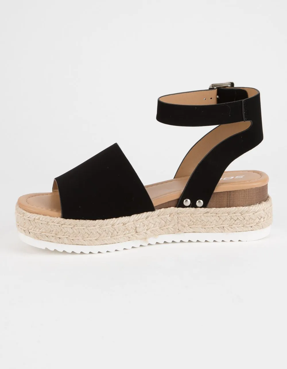 Soda Topic Open Toe Buckle Ankle Strap Espadrilles Flatform Wedge Casual Sandal (8.5, Black)
