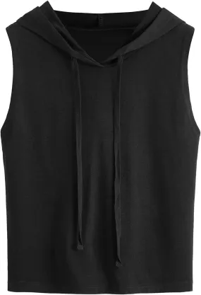 SweatyRocks Women's Summer Sleeveless Hooded Crop Tank Top T-Shirt