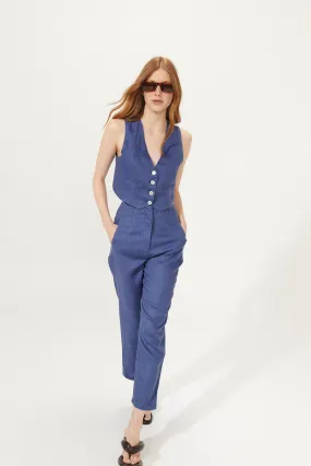Texas Linen Pants - Deep Blue with Gold