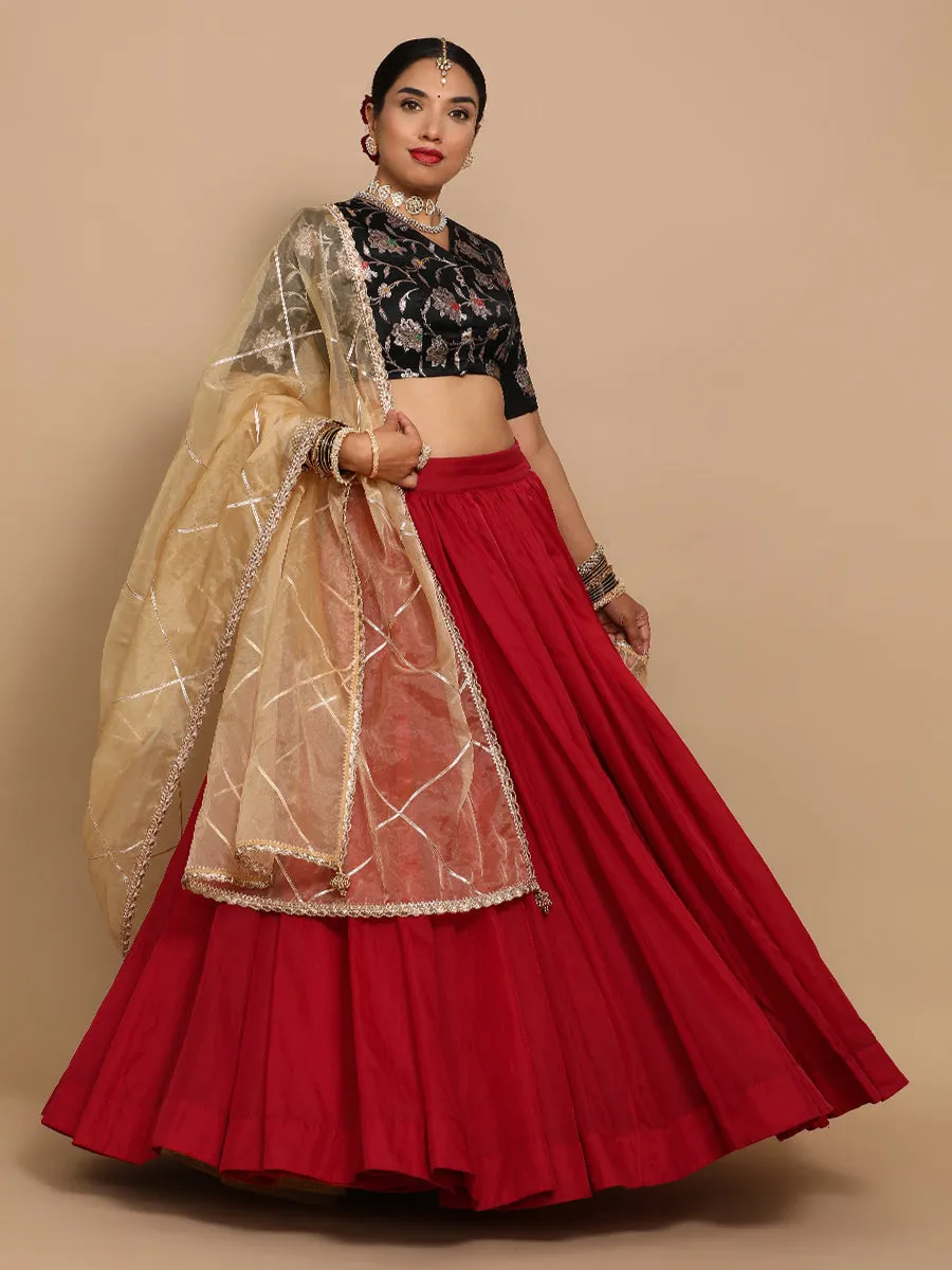 Vani x Tyohaar | Elbow Sleeves Satin Viscose Saree Blouse in Black Meenakari Fabric