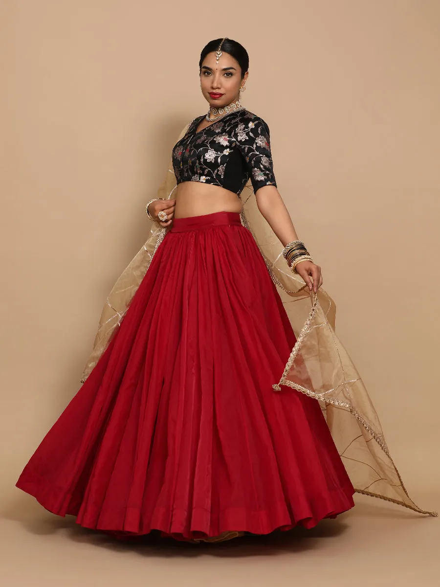 Vani x Tyohaar | Elbow Sleeves Satin Viscose Saree Blouse in Black Meenakari Fabric