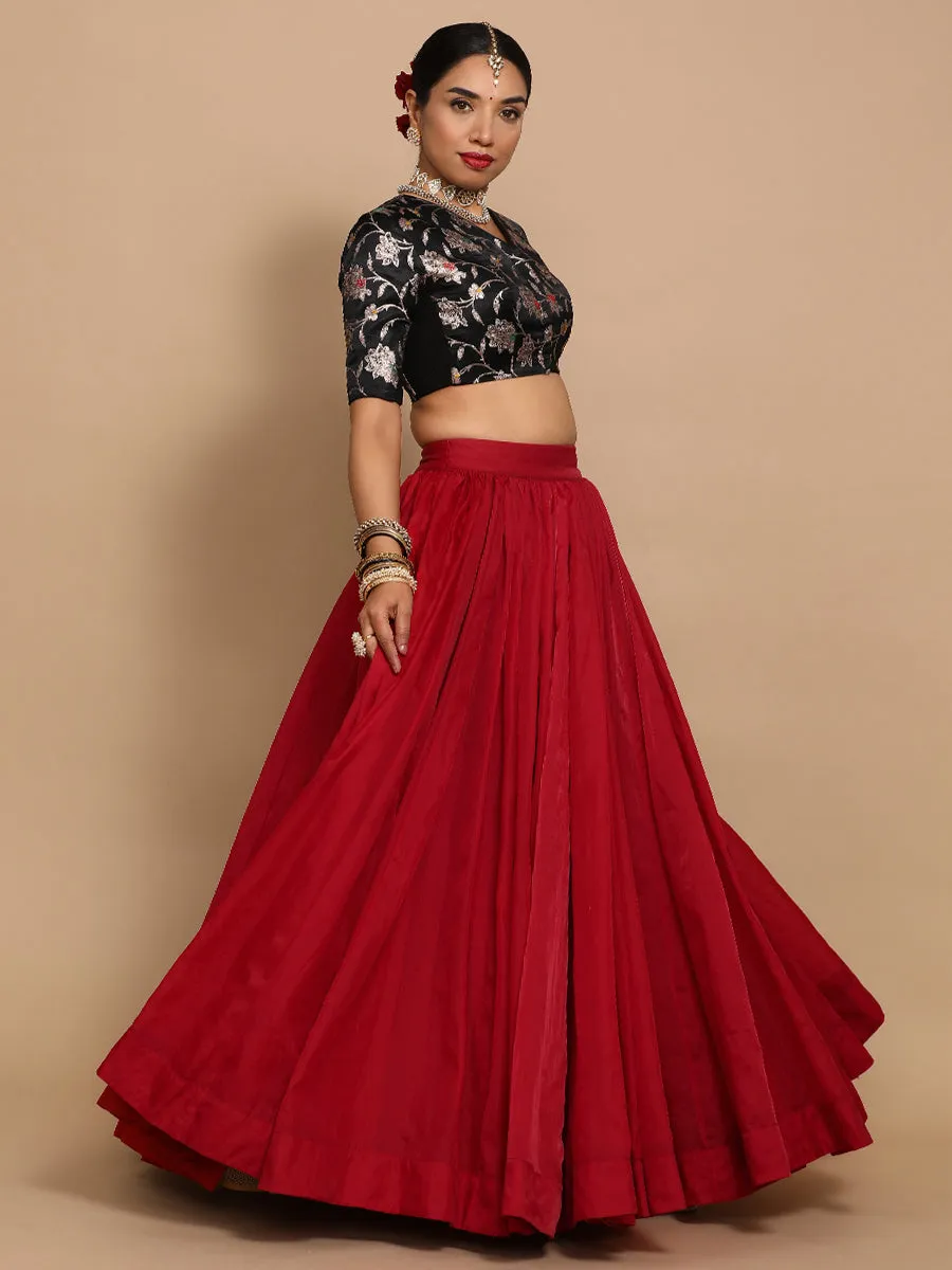 Vani x Tyohaar | Elbow Sleeves Satin Viscose Saree Blouse in Black Meenakari Fabric