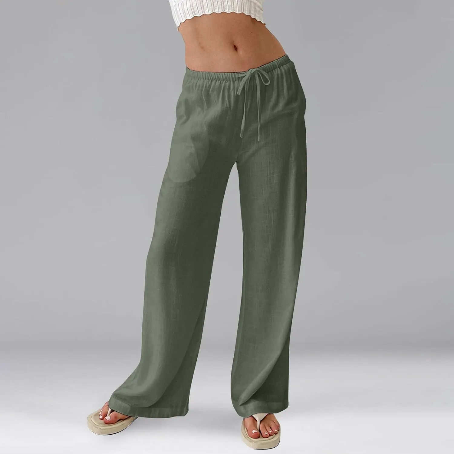 Wide Leg Linen Pants for Women High Waisted Palazzo Pants Casual Summer Trousers Pants Loose Lounge Pants with Pockets
