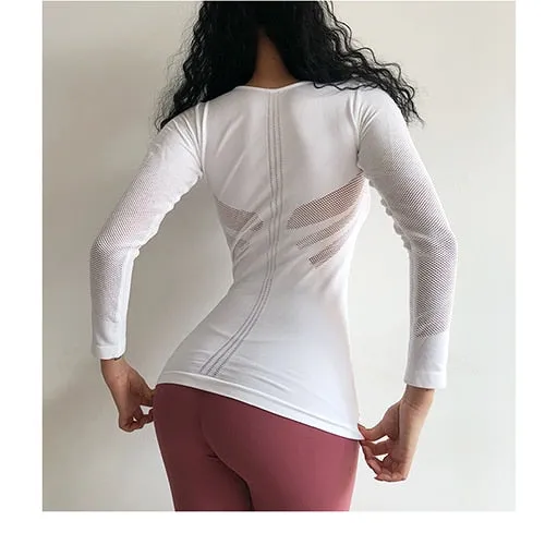 Women Sexy body-building Fitness T shirt  long sleeves sports T-shirt  black  seamless Running shirt  yoga top Gym clothes