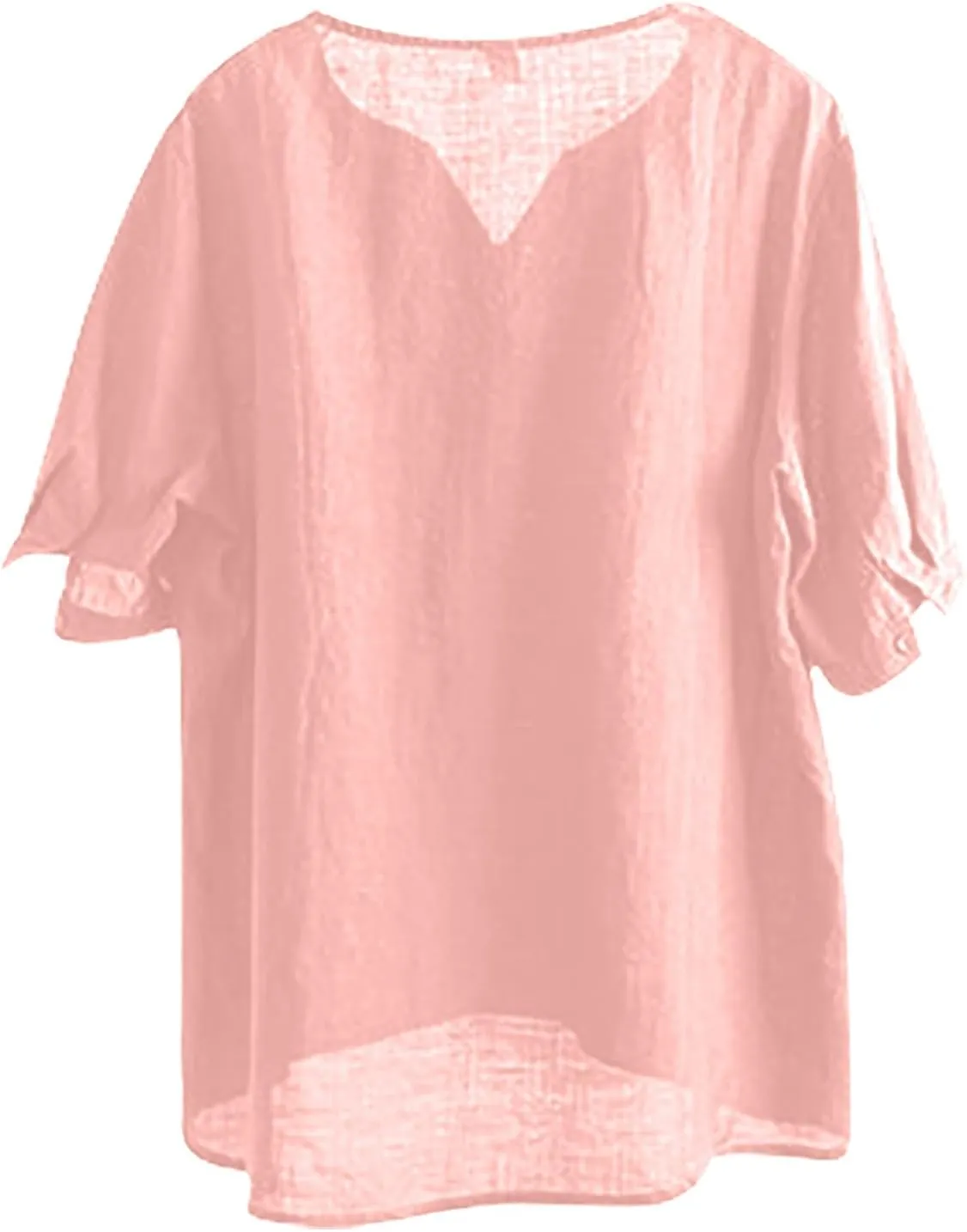 Women Summer Thin Shirt Floral Embroidery Linen Shirts 3/4 Sleeve Scoop Neck Bohemian Top Blouse Quick Dry Breathable