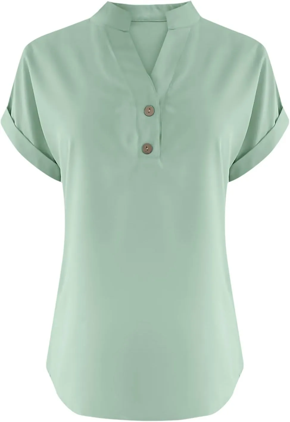 Women's Button Down Linen Shirt Short Sleeve V-Neck Tee Solid Color Casual Blouse Lightweight and Breathable Tops