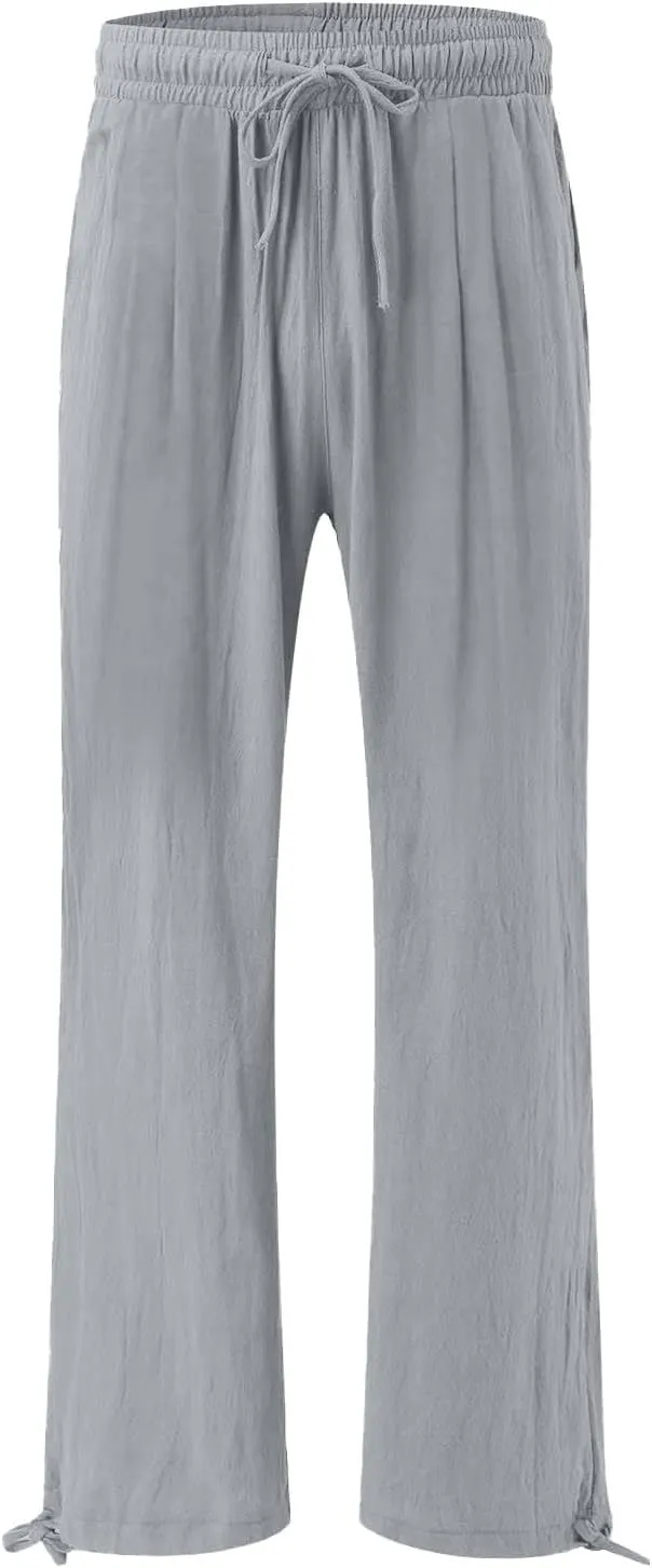 Womens Cotton and Linen Palazzo Pants 2025 Summer Casual Wide Leg Pants Fashion Loose Beach Trousers with Pocket