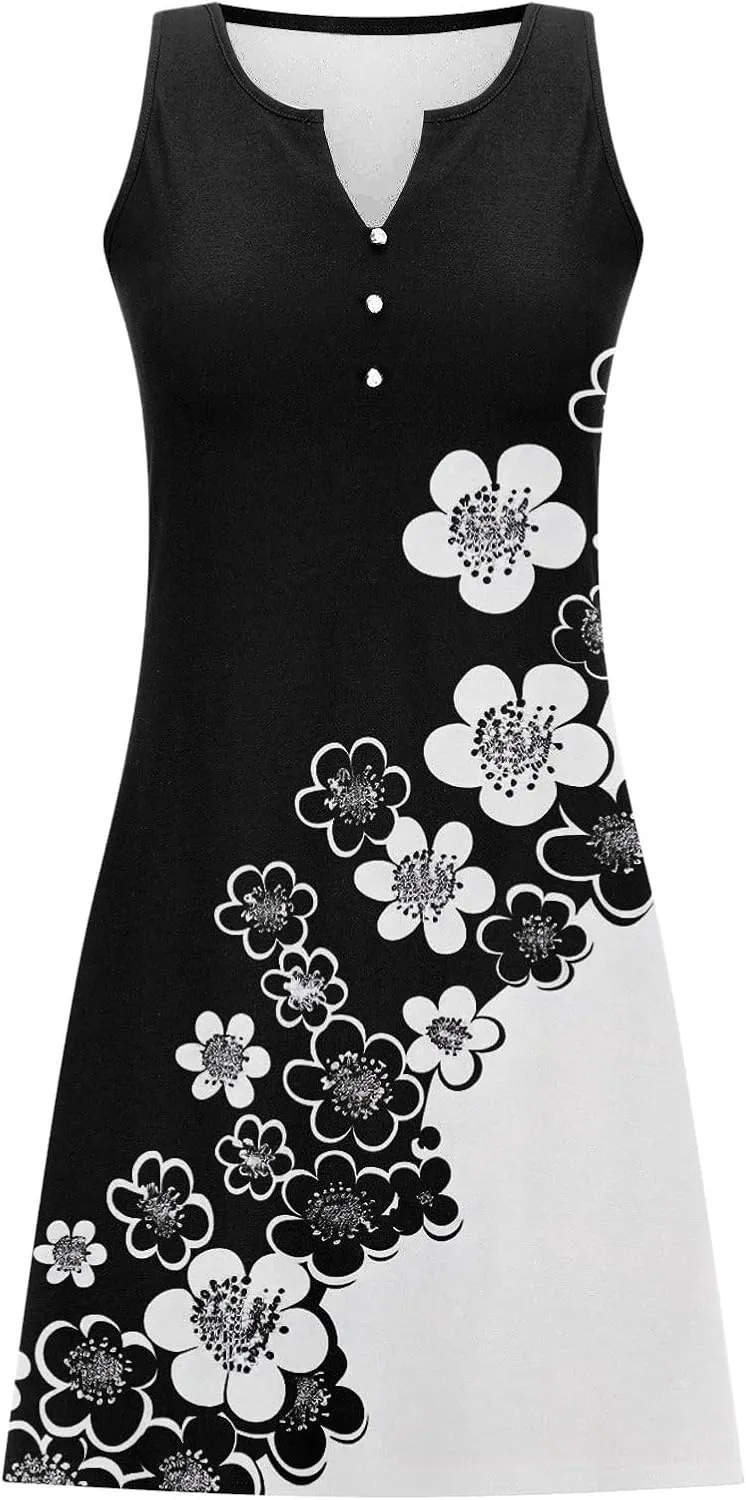 Womens Floral Short Sun Dress Sleeveless Beach Vacation Sundresses Trendy Casual Dresses Boho Clothing 2025