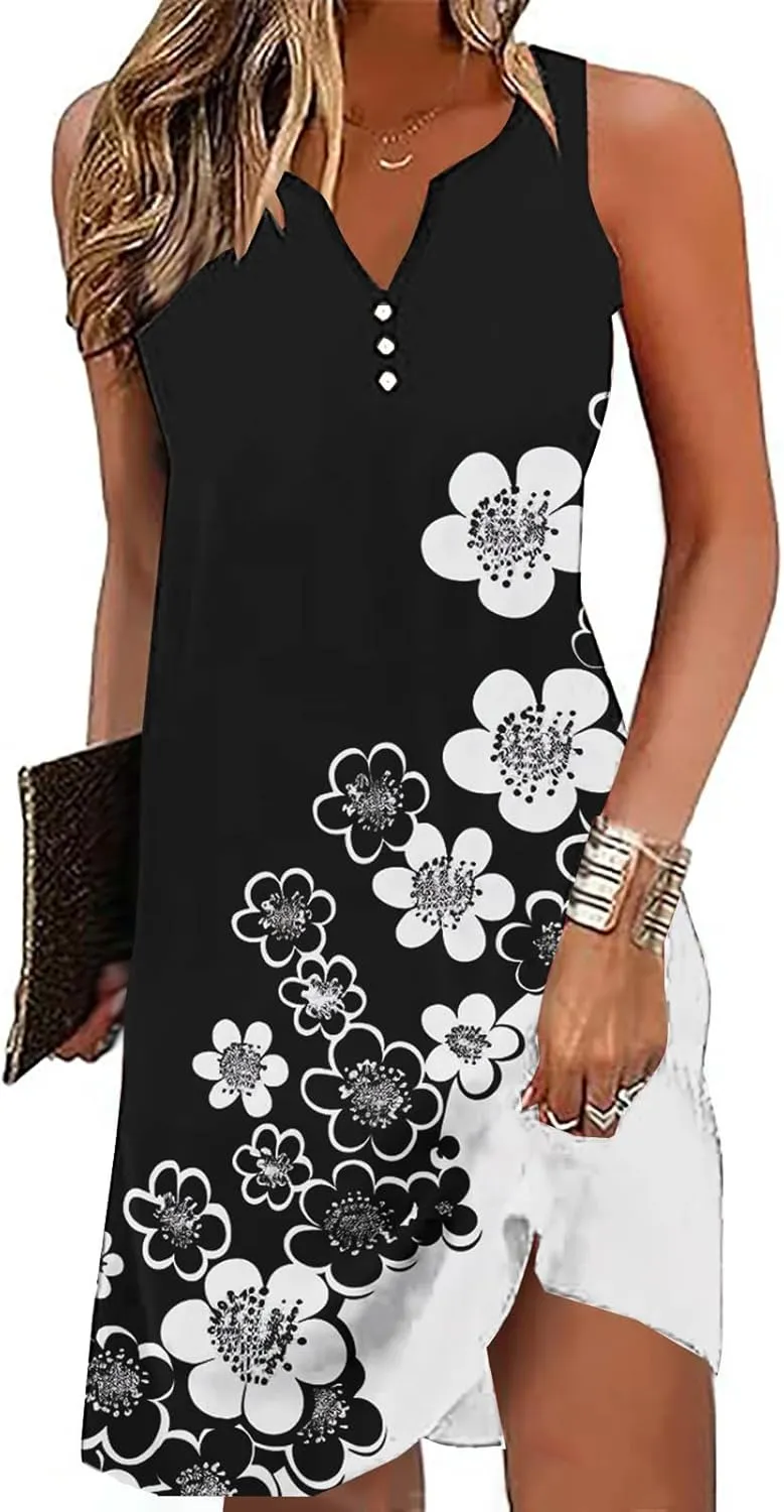 Womens Floral Short Sun Dress Sleeveless Beach Vacation Sundresses Trendy Casual Dresses Boho Clothing 2025