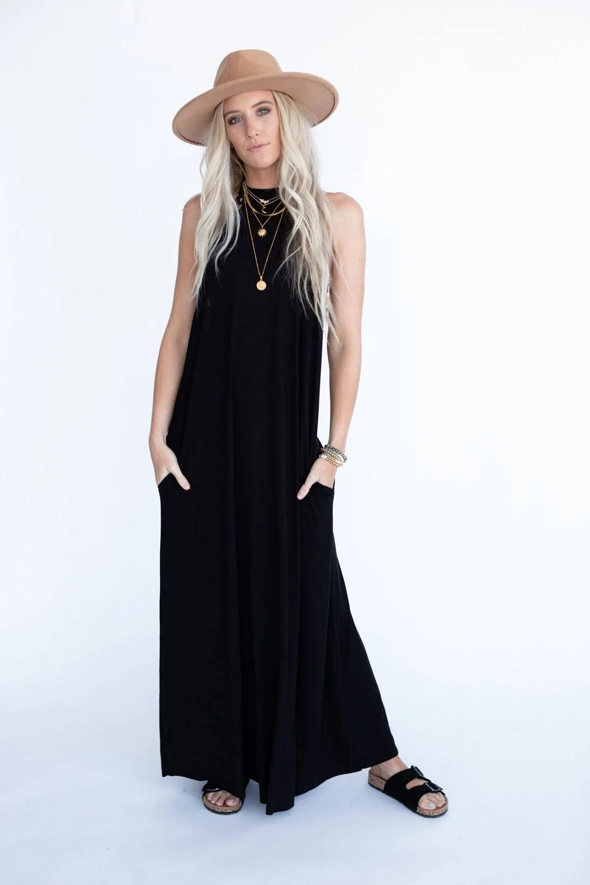 Women's Giselle High Neck Crochet Maxi Dress in Black