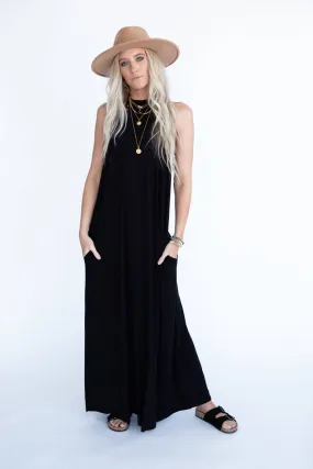 Women's Giselle High Neck Crochet Maxi Dress in Black