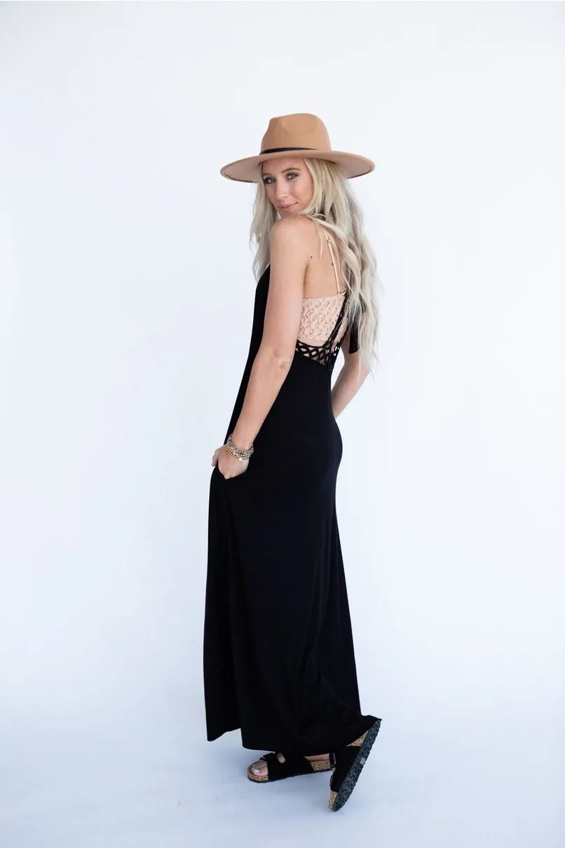 Women's Giselle High Neck Crochet Maxi Dress in Black