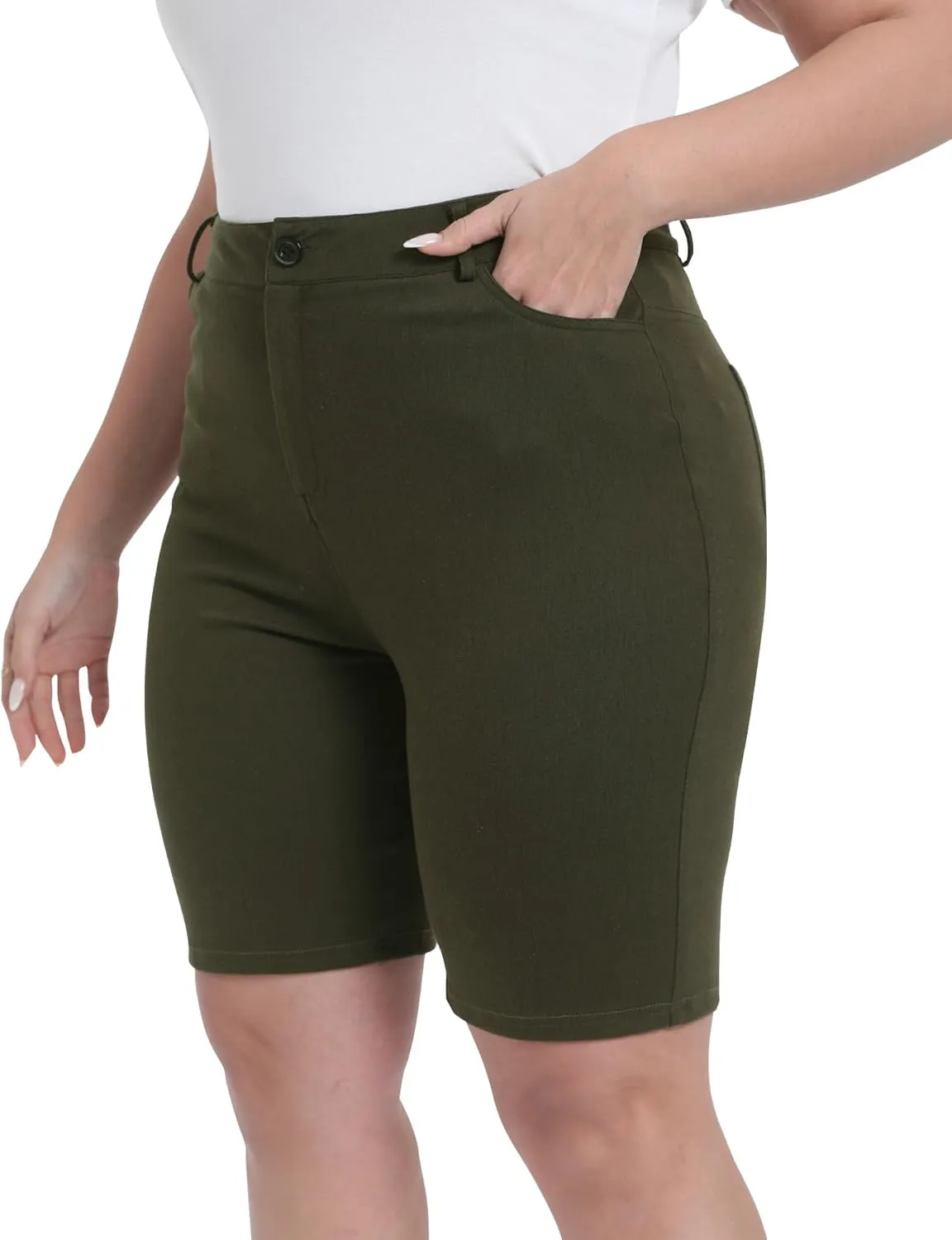 Womens Plus Size Bermuda Shorts Stretchy High Waisted Summer Casual Midi Shorts