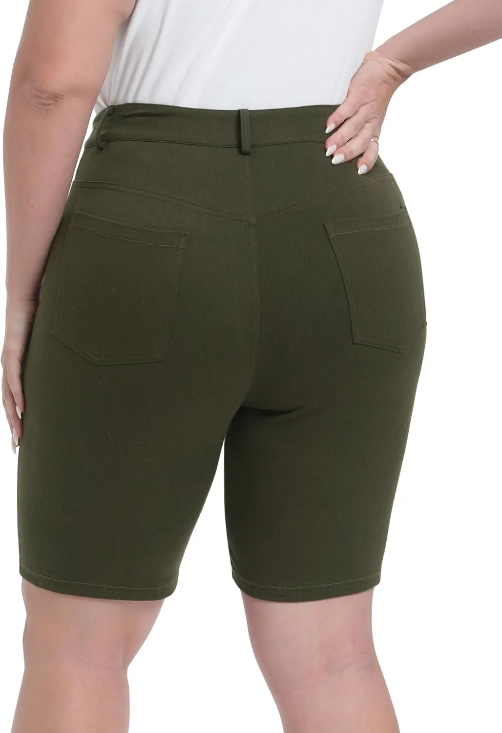 Womens Plus Size Bermuda Shorts Stretchy High Waisted Summer Casual Midi Shorts