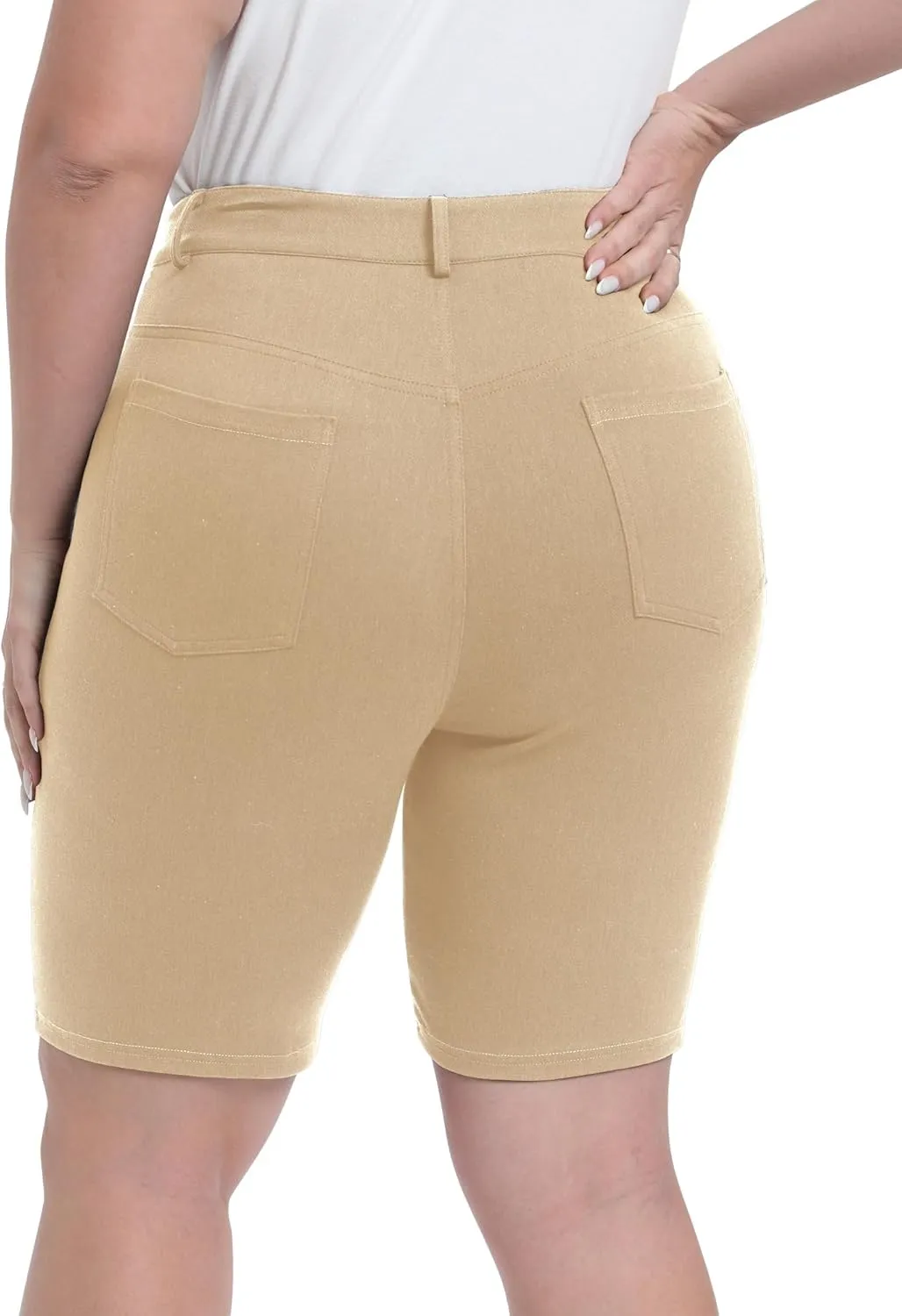 Womens Plus Size Bermuda Shorts Stretchy High Waisted Summer Casual Midi Shorts