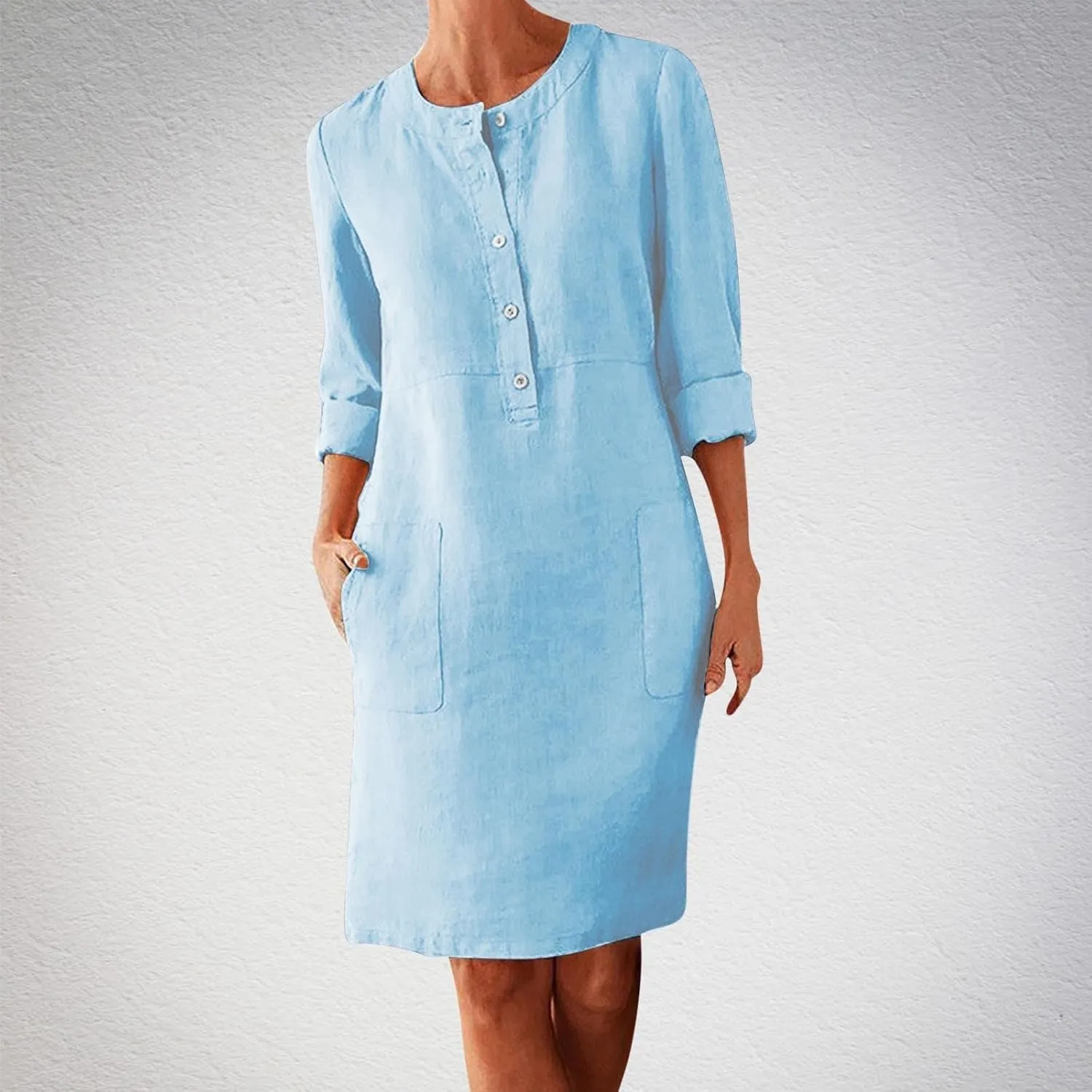 XOWRTE Work Dresses for Women 2025 Spring Business Formal Long Sleeve Dress Cotton Linen Button Down Elegant Office Outfits