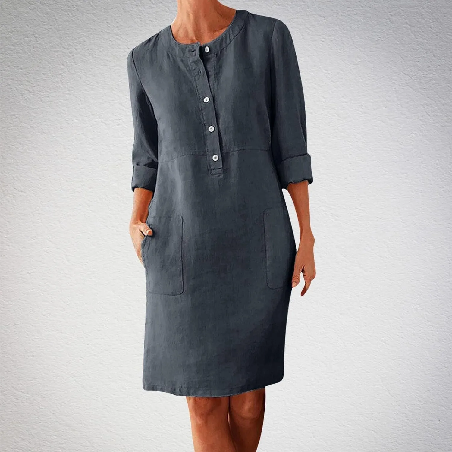 XOWRTE Work Dresses for Women 2025 Spring Business Formal Long Sleeve Dress Cotton Linen Button Down Elegant Office Outfits