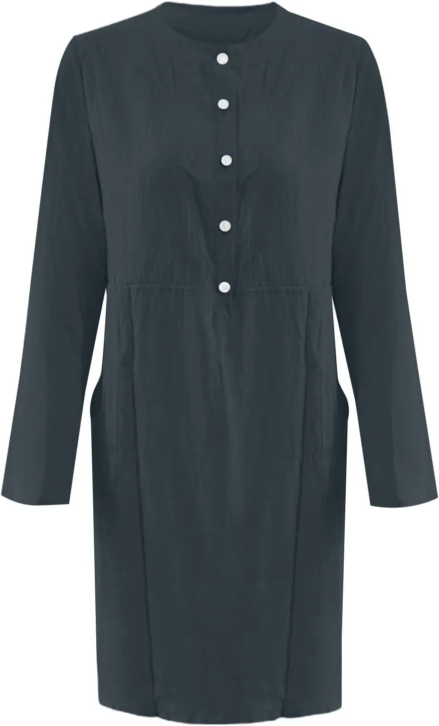 XOWRTE Work Dresses for Women 2025 Spring Business Formal Long Sleeve Dress Cotton Linen Button Down Elegant Office Outfits