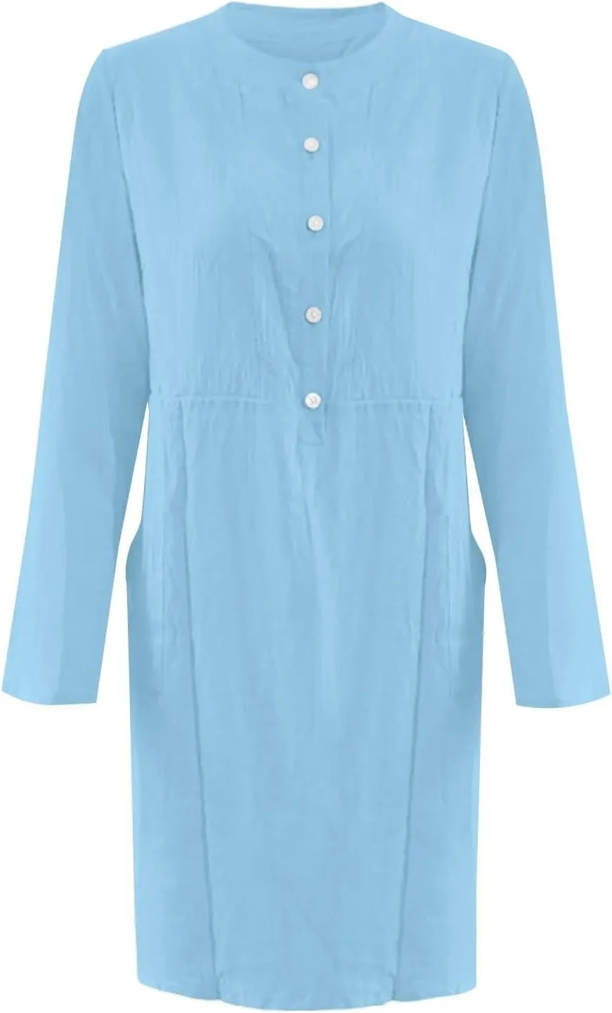 XOWRTE Work Dresses for Women 2025 Spring Business Formal Long Sleeve Dress Cotton Linen Button Down Elegant Office Outfits