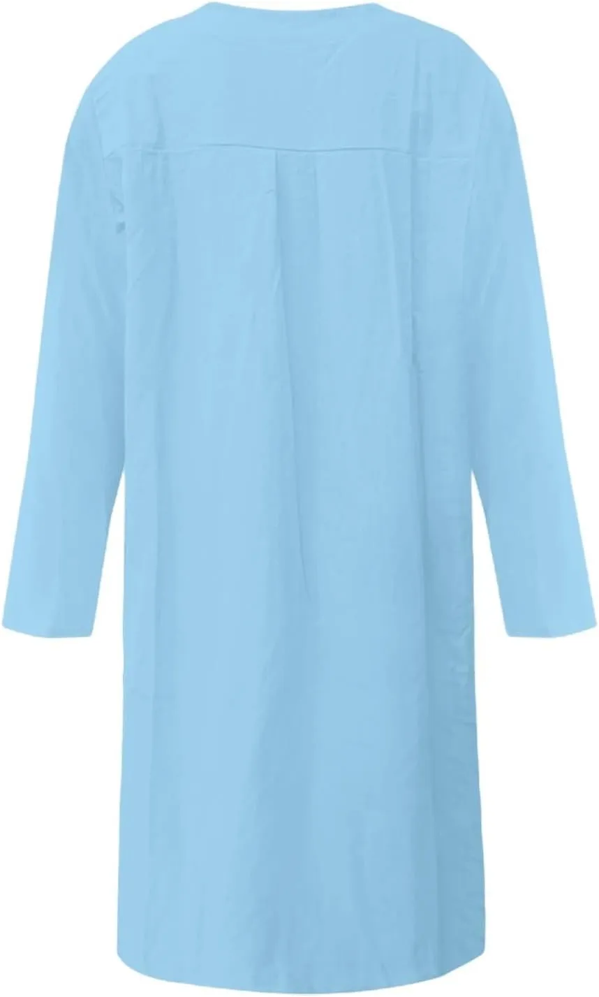 XOWRTE Work Dresses for Women 2025 Spring Business Formal Long Sleeve Dress Cotton Linen Button Down Elegant Office Outfits